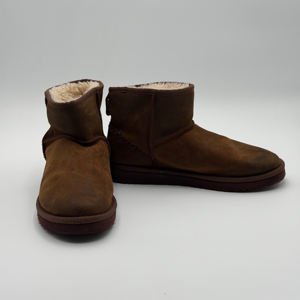 UGG Classic Mini Deco Mens 10 Brown Leather Sheepskin Ankle Boots 1003945 Rare